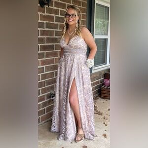 Speechless Lilac Embroidered V-Neck Formal/Prom Maxi Dress